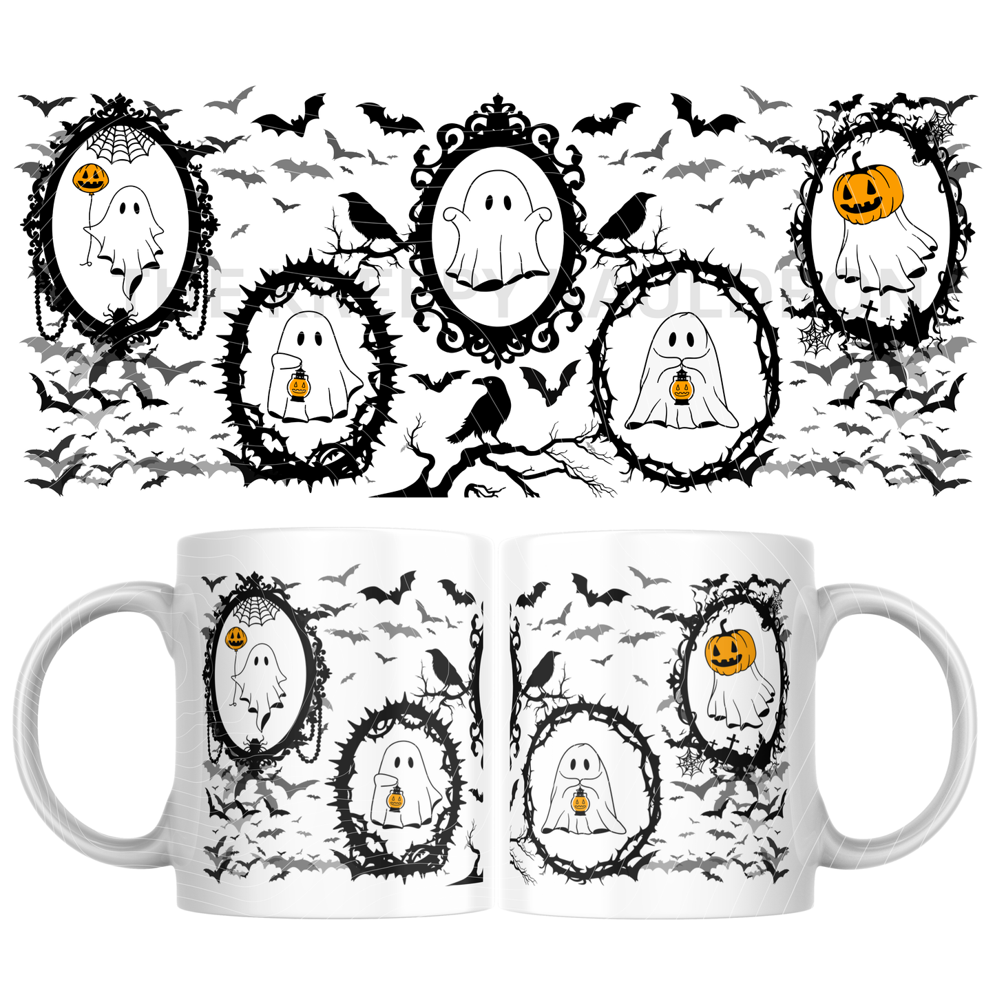 11oz / 325mls Mug | Ghosts in Ornate Gothic Frames | Haunted Hallows Kollection by Kreepy Kristy
