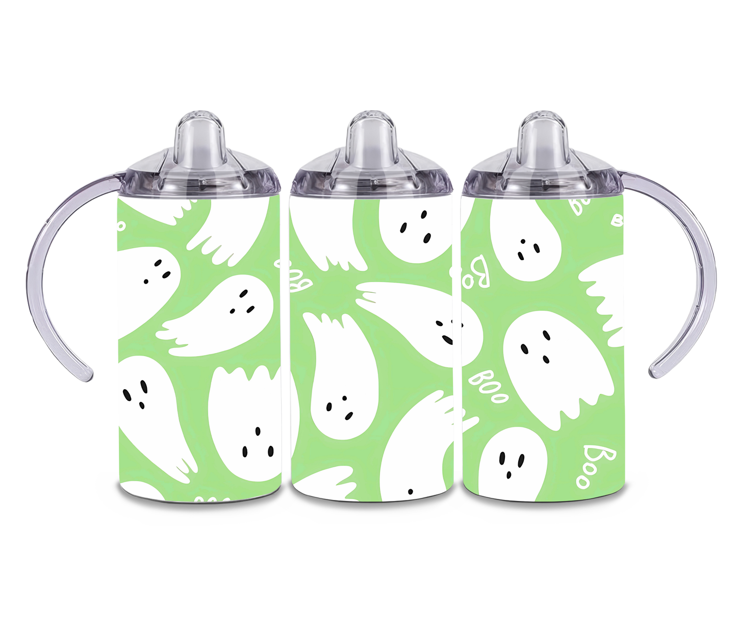 12oz / 355ml Stainless Steel Insulated Boo Halloween Ghosts Sippy Cup with Dual Lids – Toddler to Child Transition Cup