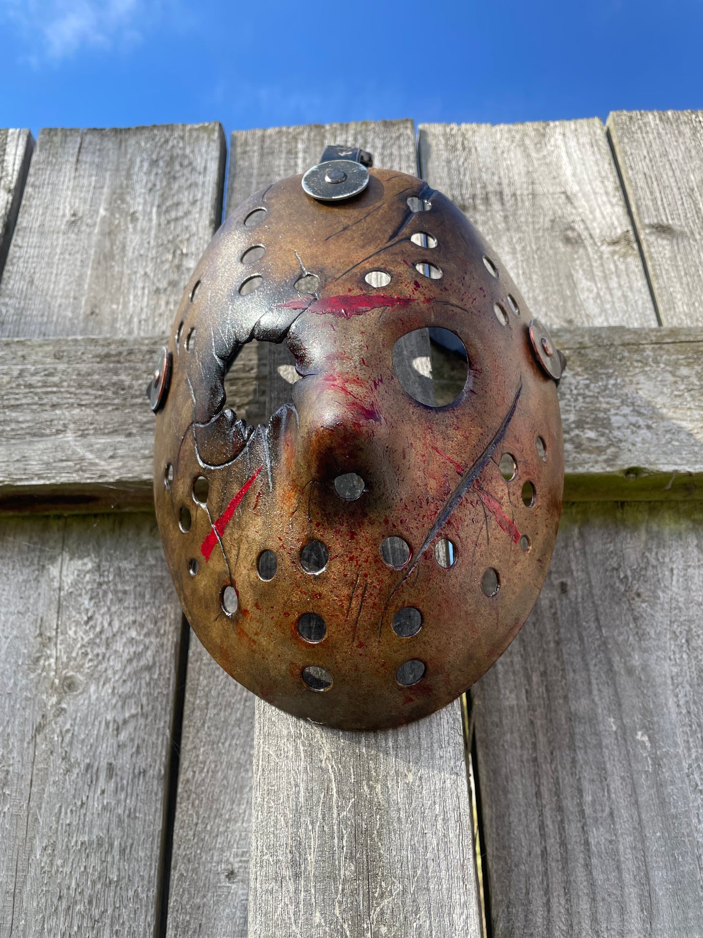Jason Voorhees Friday the 13th | Freddy Vs Jason Battle Damaged Mask | Hand Painted by Cursed Shape Horror Customs