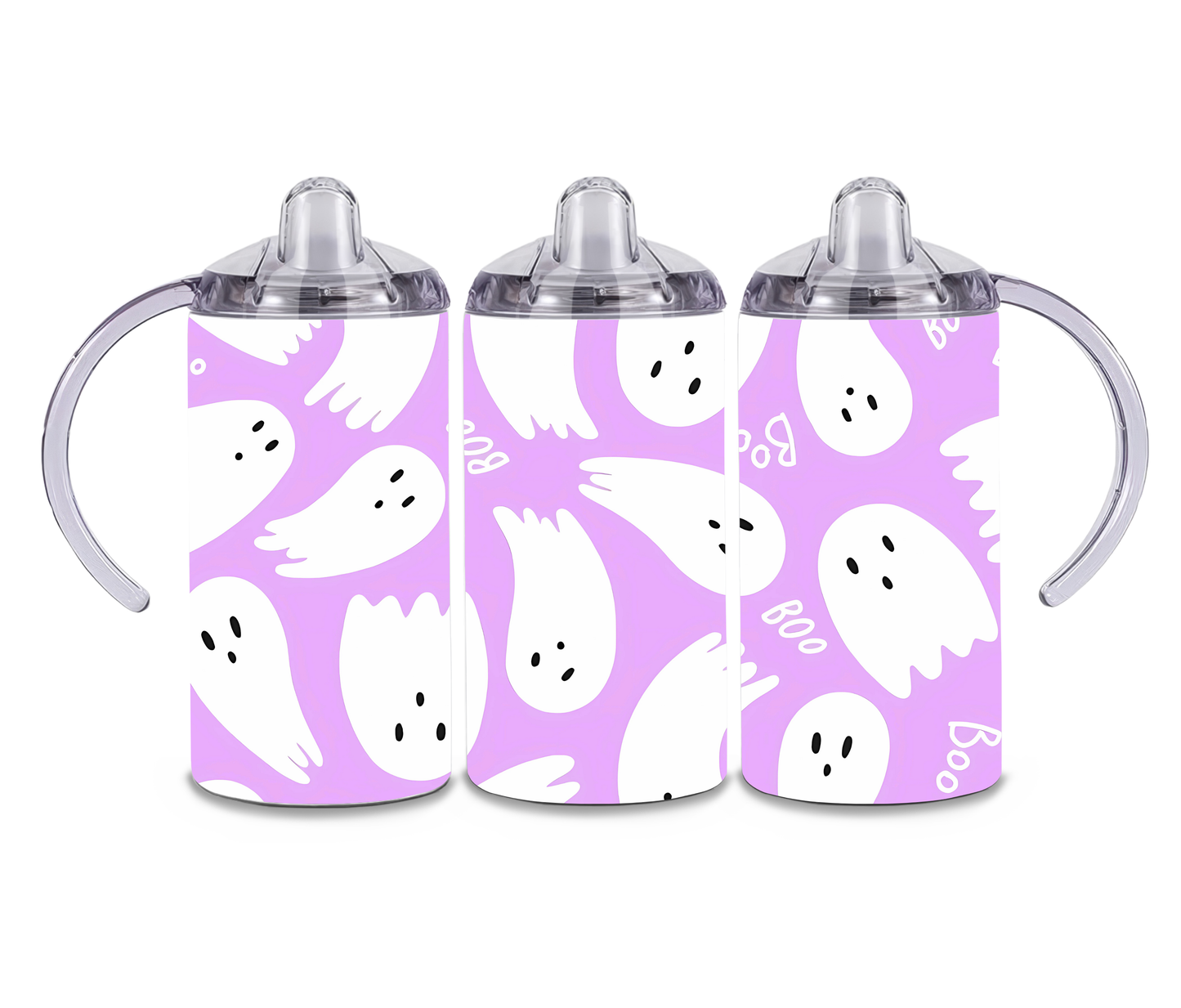 12oz / 355ml Stainless Steel Insulated Boo Halloween Ghosts Sippy Cup with Dual Lids – Toddler to Child Transition Cup