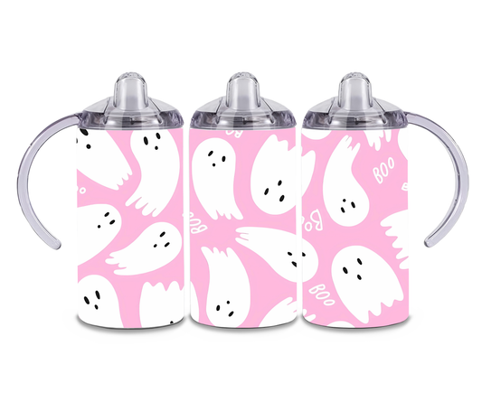 12oz / 355ml Stainless Steel Insulated Boo Halloween Ghosts Sippy Cup with Dual Lids – Toddler to Child Transition Cup
