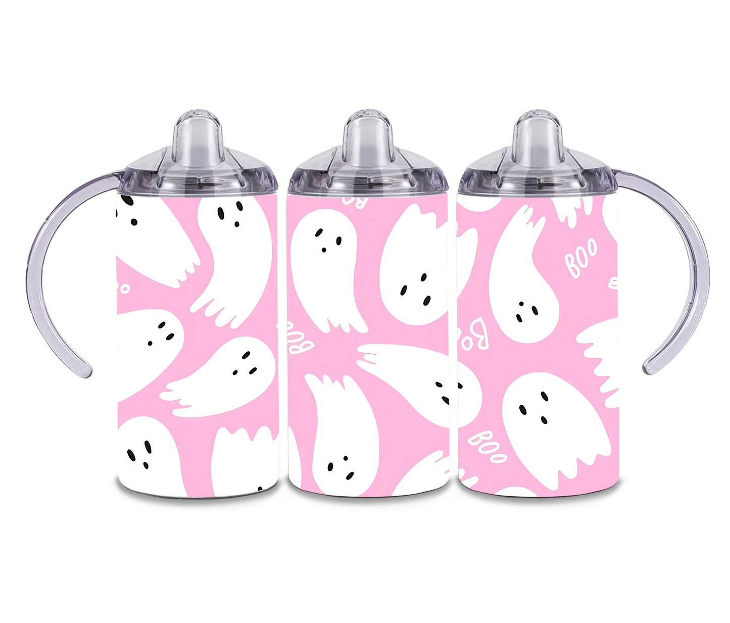 12oz / 355ml Stainless Steel Insulated Boo Halloween Ghosts Sippy Cup with Dual Lids – Toddler to Child Transition Cup