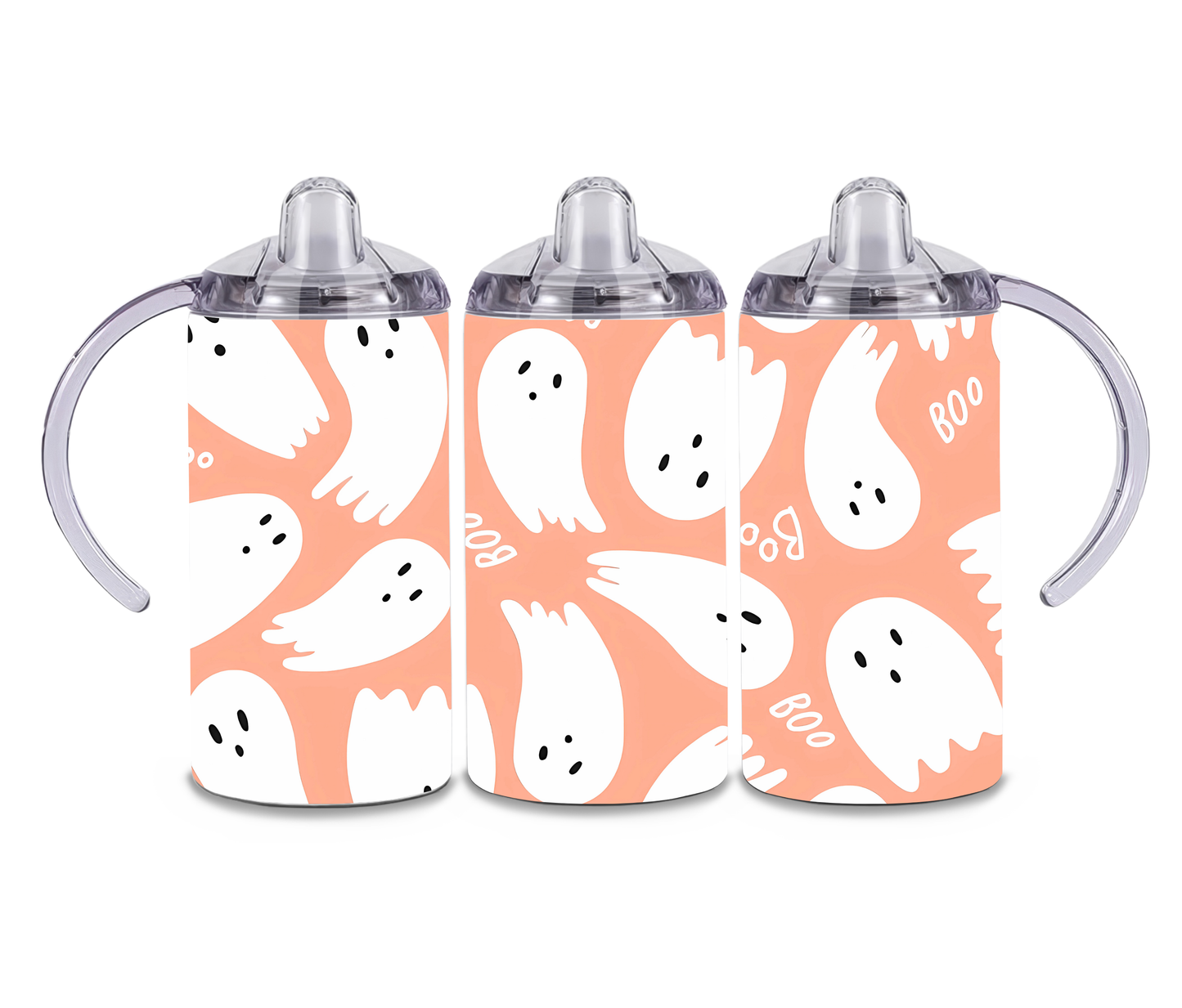 12oz / 355ml Stainless Steel Insulated Boo Halloween Ghosts Sippy Cup with Dual Lids – Toddler to Child Transition Cup