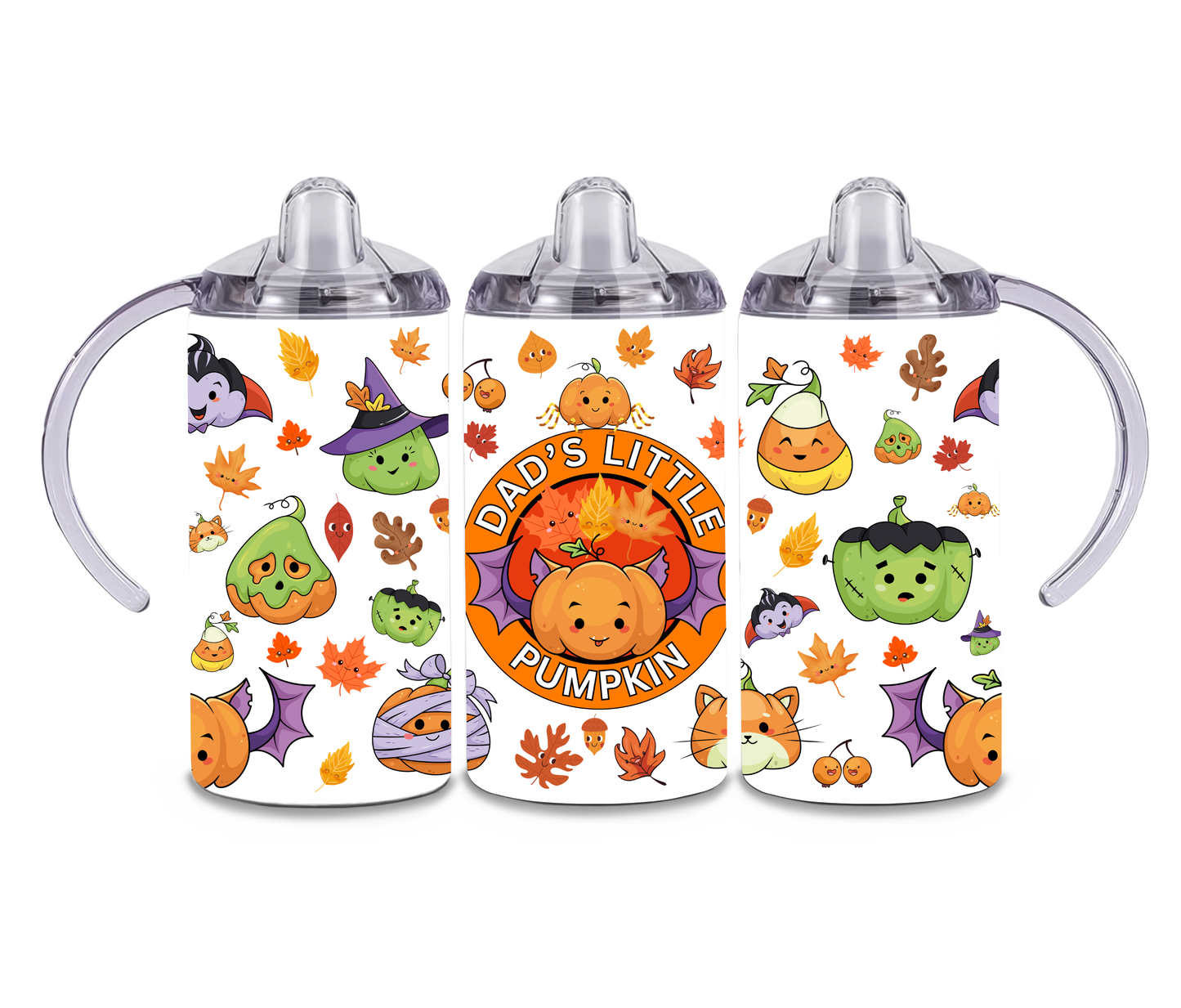 12oz / 355ml Stainless Steel Insulated Mum / Dad Little Pumpkin Sippy Cup with Dual Lids – Toddler to Child Transition Cup | Designed by Kreepy Kristy