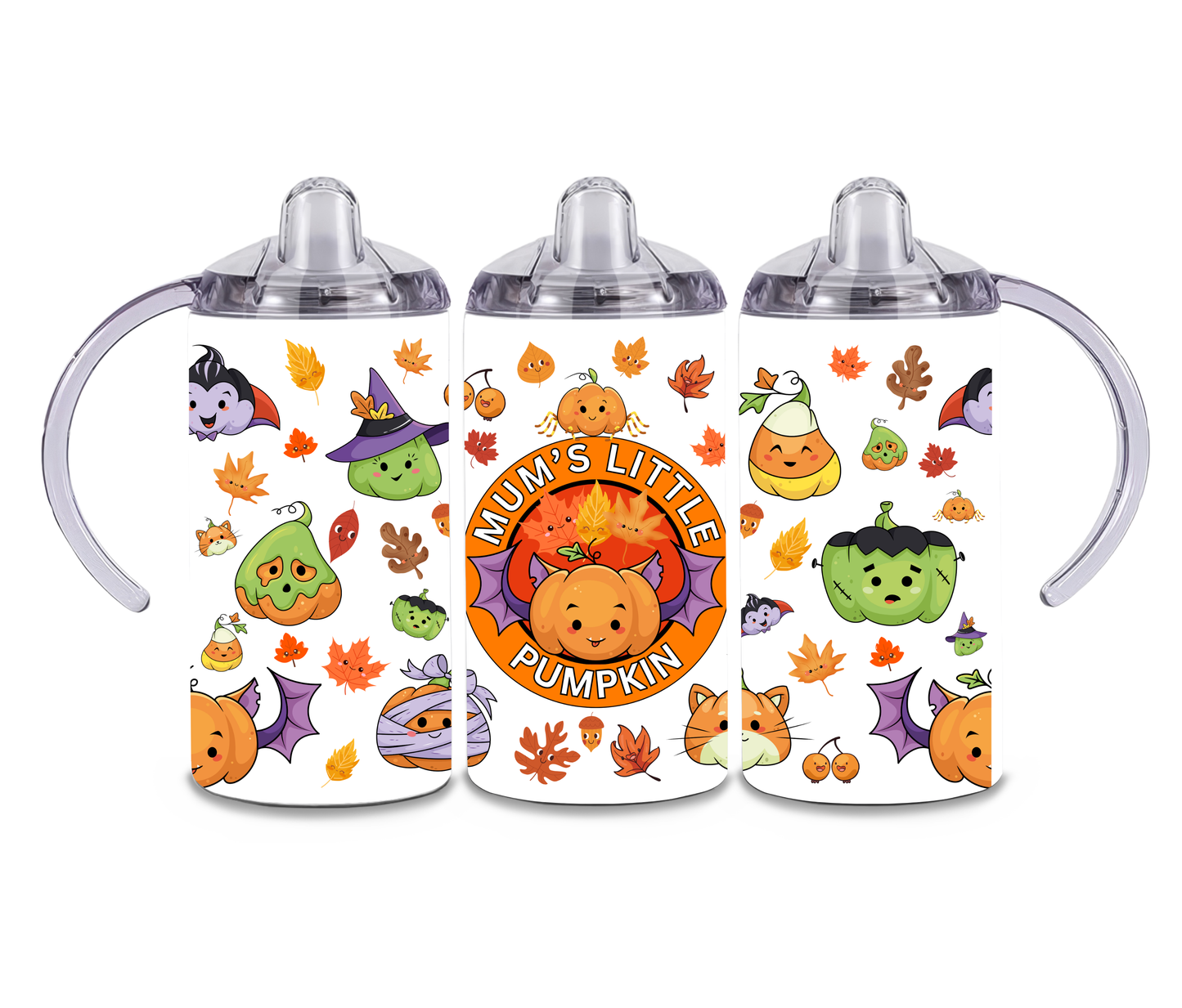 12oz / 355ml Stainless Steel Insulated Mum / Dad Little Pumpkin Sippy Cup with Dual Lids – Toddler to Child Transition Cup | Designed by Kreepy Kristy