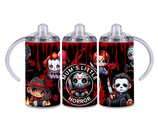 12oz / 355ml Stainless Steel Insulated Mum / Dad Horror Baby Sippy Cup with Dual Lids – Toddler to Child Transition Cup | Designed by Kreepy Kristy